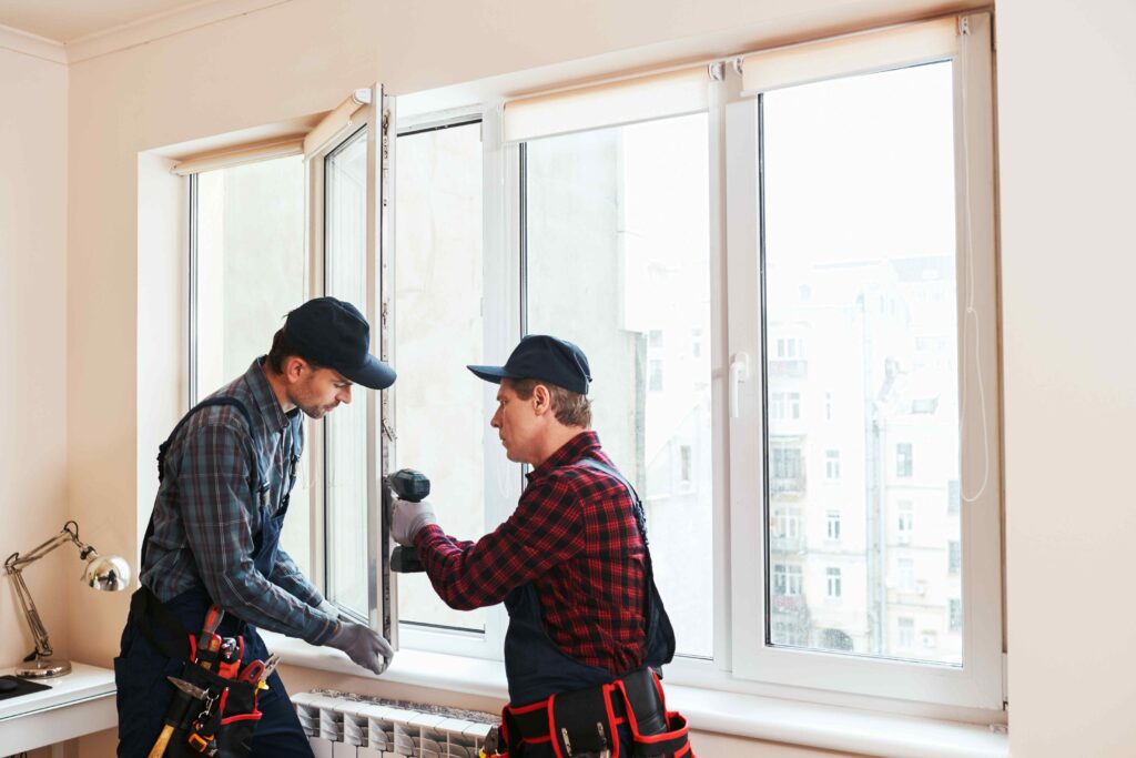 Men installing a window