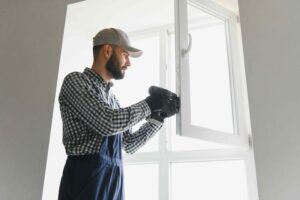 Man installing a casement window